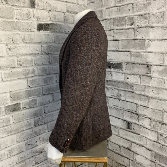 Vintage 90s Harris Tweed Blazer Brown Herringbone Wool Two Button Sport Coat - Picture 6 of 15